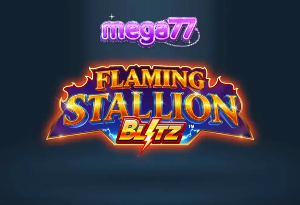 Pemandangan gurun yang dramatis dengan simbol kuda jantan bercahaya dalam Flaming Stallion Blitz